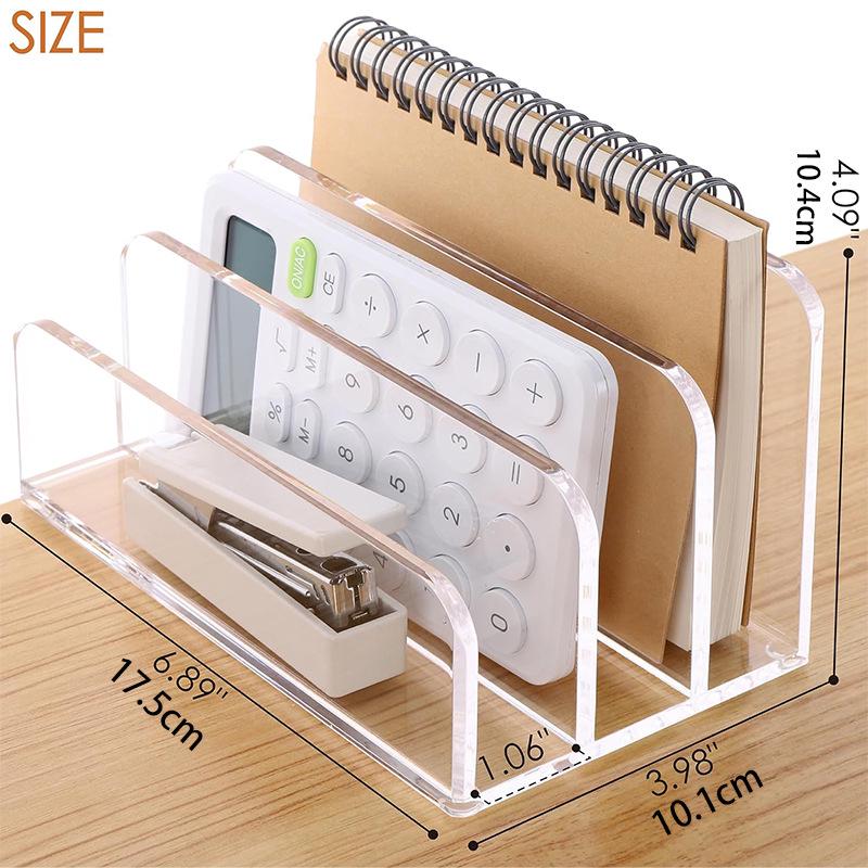 Acrylic Trapezoidal Document Storage Rack - 3 Compartment Transparent Desktop Organizer