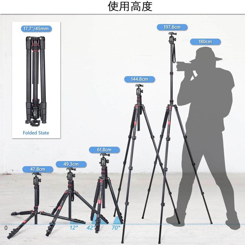 ARTCISE Lightweight Aluminum Camera Tripod 36mm Ball Head Max Lever Travel Monopod Quick Release Compatible with Maximum Load 15kg & Kit, 197.8cm
