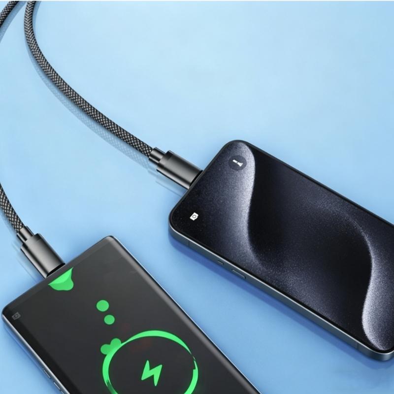 100W Double Port Fast Charging Braided Cable with LED Light Heavy Duty Charging Cord for Multiple Devices USB Type C