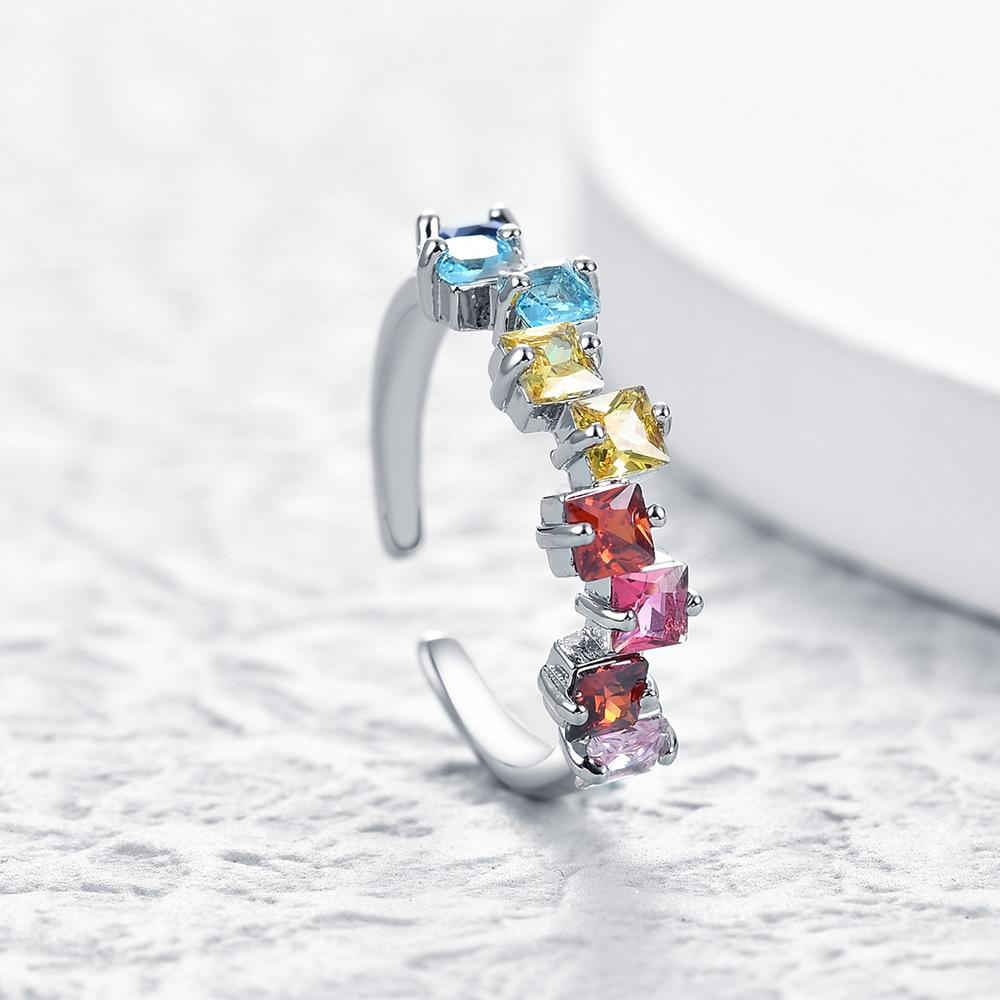 

2025 Blue Red Multi-Colored Zircon Open Finger Rings for Women High Quality Sterling Silver Rings Wedding Gift resizable срібний