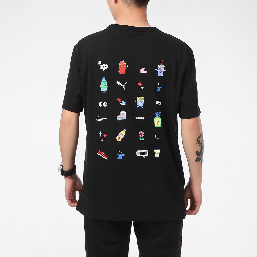 Puma Sporty Logo Print Crew Neck T-Shirt Men Tops Black 531335-51