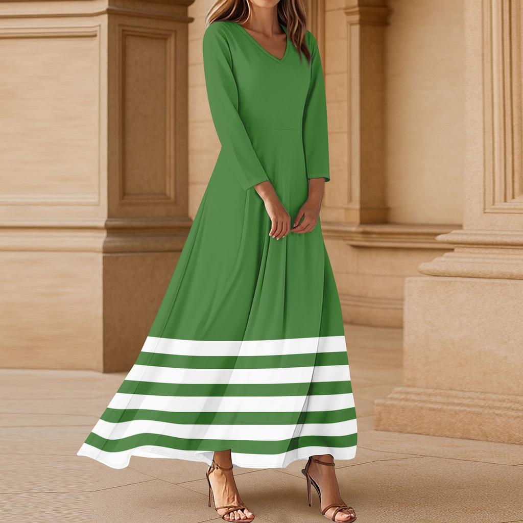 Women's Three-quarter Sleeves Fashionable Floral Stripe Print Loose Casual Comfortable Dress