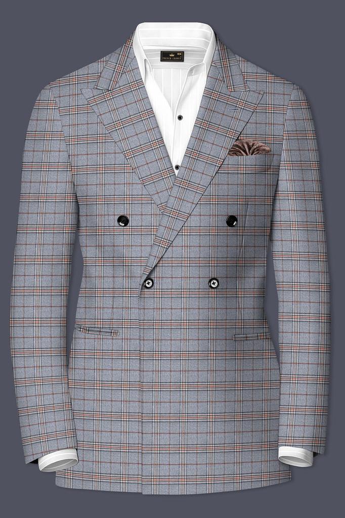 Chicago Gray Super fine Plaid Double Breasted Wool Rich Blazer