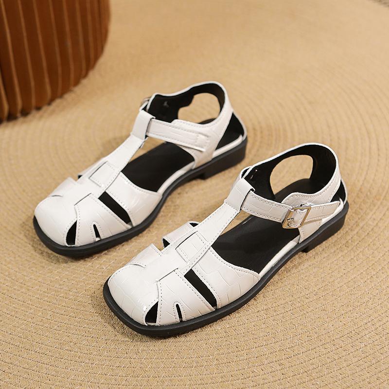 Fashion 2025 New Summer Flat Shoes Square Toe Pleated Women's Sandals Classic Slingback Casual Women's Slippers Party Women's Sandals