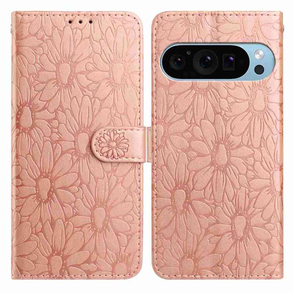 10-Color Daisy Embossed Flip Card Case for Google Pixel 6,Pixel 7,Pixel 8,Pixel 9,Pixel 10 series...