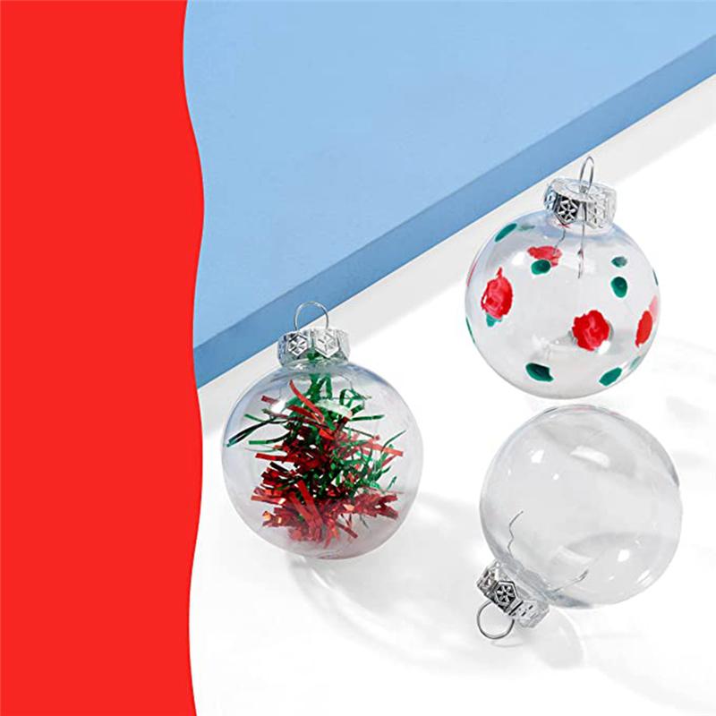 24PCS Clear Plastic Fillable Christmas Balls 8cm DIY Xmas Tree Ornament Decoration Arts Crafts