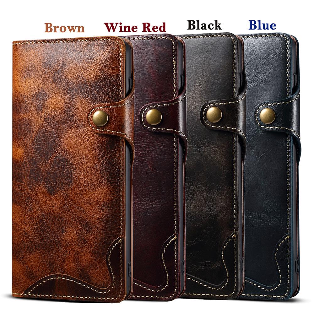 Samsung S26 Retro Genuine Leather Phone Case with Card Slot & Lanyard for S25 Ultra/S24+ Flip Cover