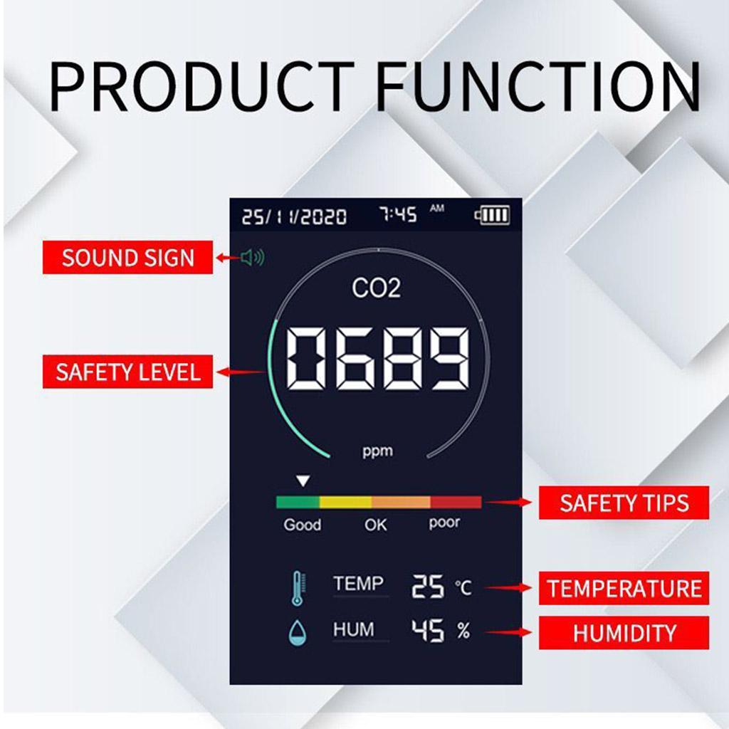 Carbon Dioxide CO2 Detector Monitor Meter Tester Sensor Temperature Humidity Semiconductor/infrared Air Quality Detector