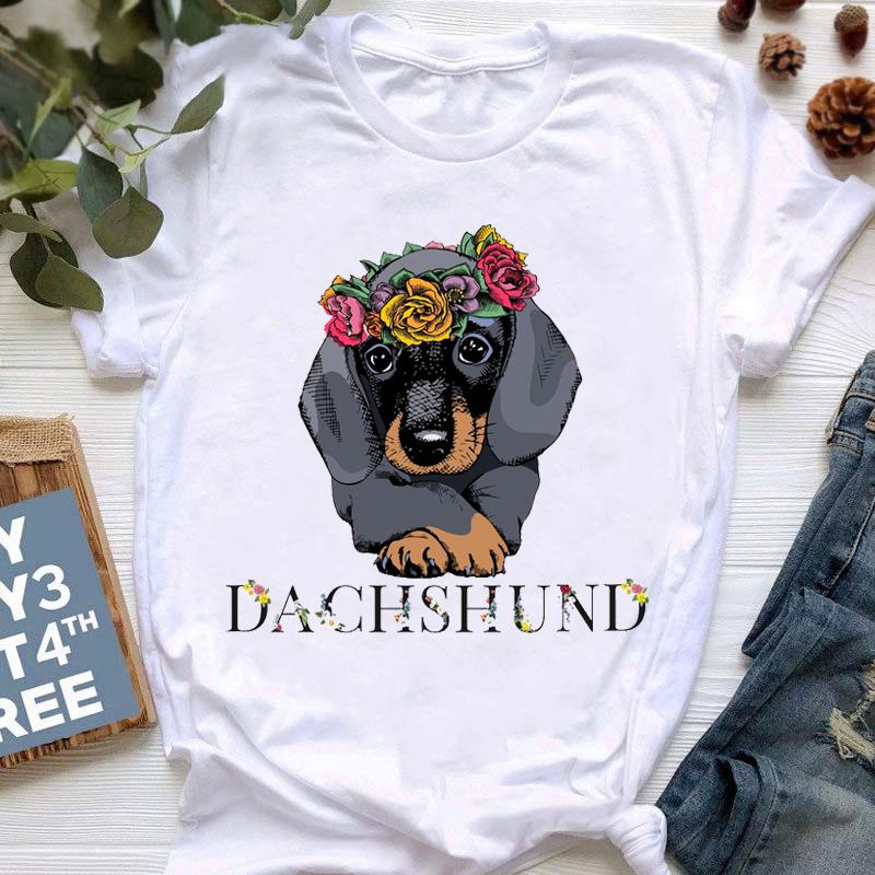 

Crazy Sausage Dog Lover Summer T-Shirt Women Funny Graphic Tops Female Tee Harajuku Oversized Tee Short Sleeve White Tshirts XXXL білий
