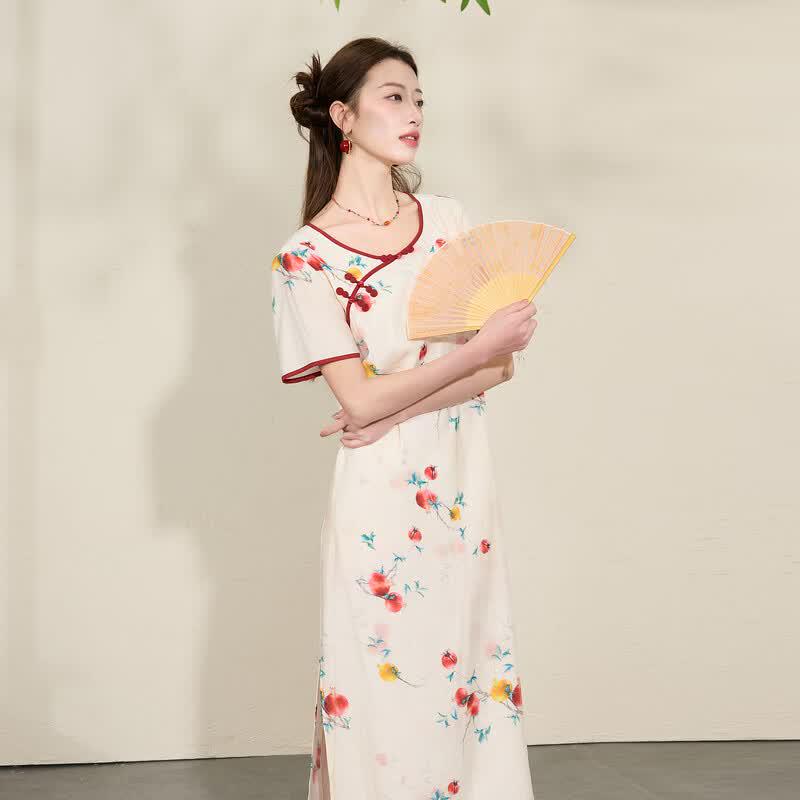 Sancai 2026 Summer Plus Size Chinese Style Floral Print Dress