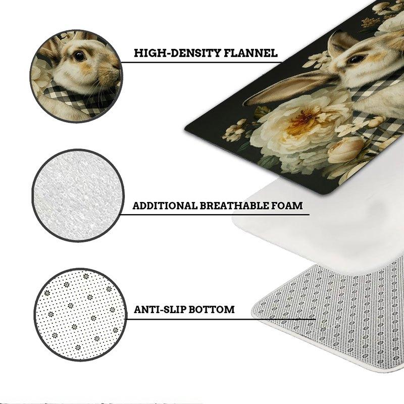 1Pcs Rabbit Floral Print Waterproof Non-Slip Thick Cushioned Kitchen Mat Heavy Duty Comfort Standing Mat for Kitchen Bathroom