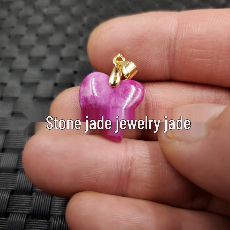 Heart-shaped Pink Quartzite & Jade Pendant Necklace