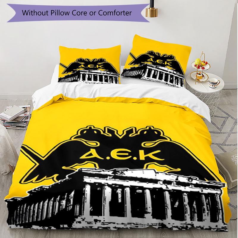 3-teiliges Bettbezug-Set (1 * Bettbezug + 2 * Kissenbezug, ohne Kern), AEK Athen FC Print Weiches Ganzjahres-Bettwäscheset, Schlafzimmerdeko Geschenk