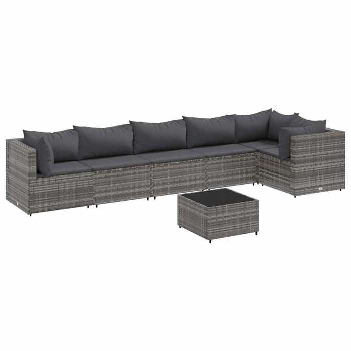 VidaXL Garden Lounge Set 7 Pcs with Cushions Grey Wicker, Outdoor Sofa Set, Garden Corner Sofa, 3308114