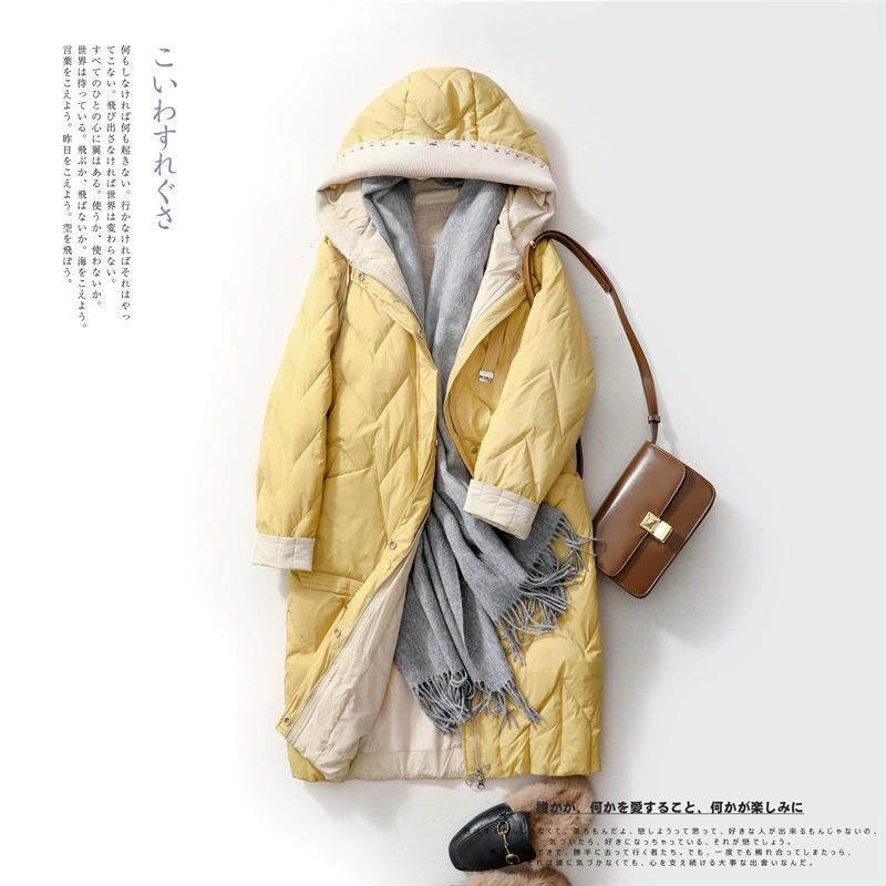 Autumn and Winter Loose Down Jacket Women's Hooded Loose Jacket Medium-thick Knitted Hat White Duck Down