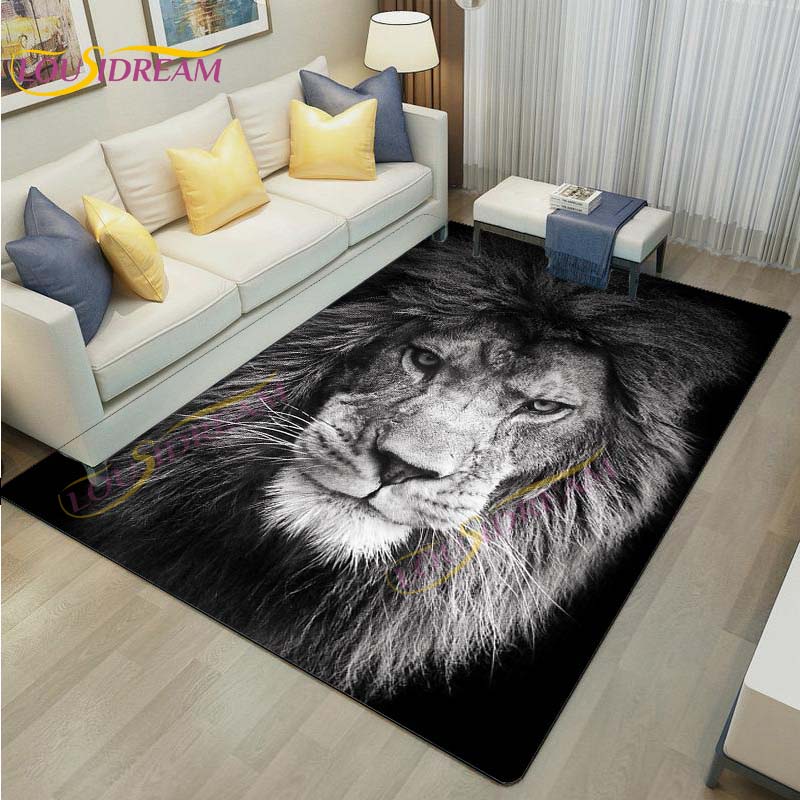 3D Lion Tiger Rug Beautiful Lion Face Rug Modern Carpets for Living Room Area Rug Non Slip Floor Rug Wild Cat Glare Rug Play Mat