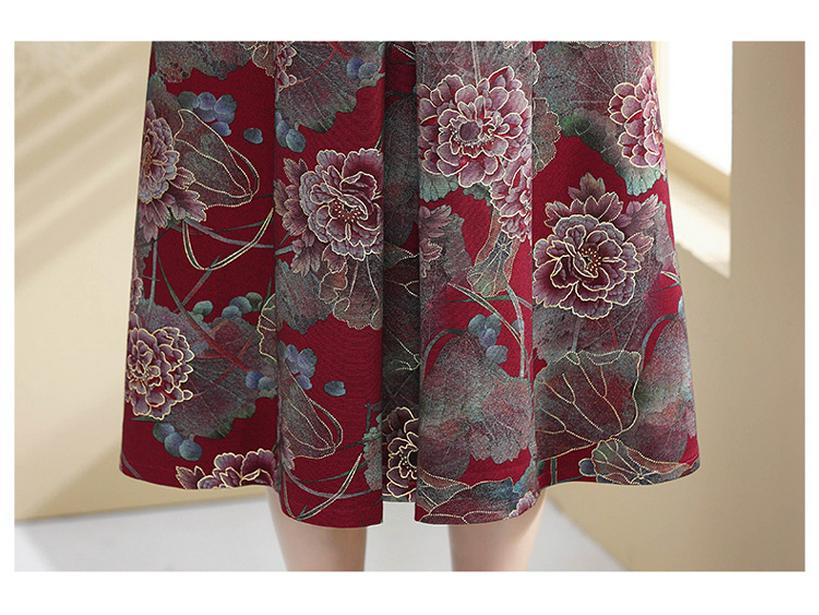 High-End Ethnic Print Long-Sleeve Cheongsam Dress - Women's Mid-Length Fashion for Autumn/Winter