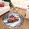 Round Christmas Area Rug Cute Reindeer Santa Hat Snowflake Print Non Slip Circular Carpet for Living Room Bedroom Holiday Decor