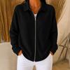 Women's Casual Long Sleeve Knit Zip Front Collar Loose Fit Jacket
