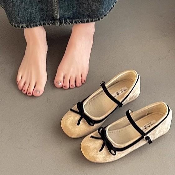 Pink bow Mary Jane women's shoes spring and autumn new one-word buckle inner height increase ballet shoes