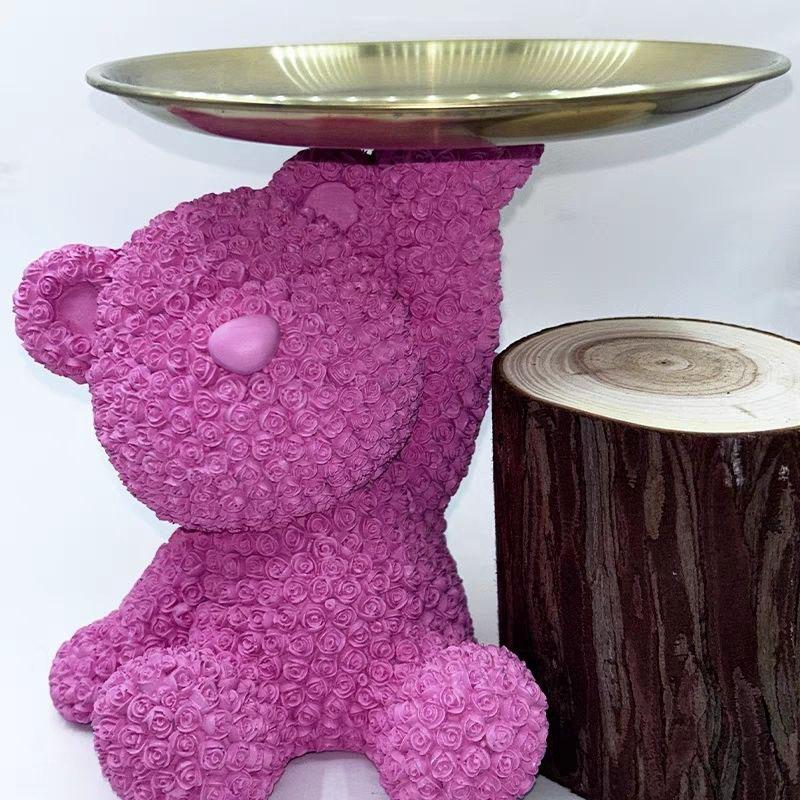 Creative Light Luxury Violent Rose Bear Ornament Storage Tray Living Room Bedroom Wine Cabinet Decoration Luxury Ornament