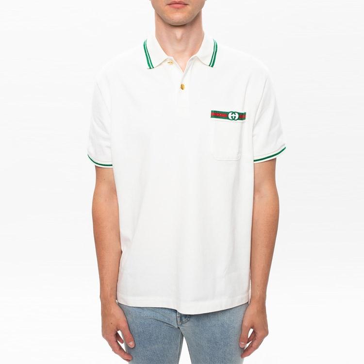Gucci-Embellished Webbing And Interlocking GG Cotton Short-Sleeved Polo Shirt For Men White Men's 628339-XJCQR-9061