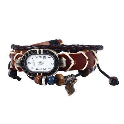 Vintage Wickelperlenuhr Gewebtes Wickelperlenblattarmband Modische Quarzarmbanduhr für Herren Damen