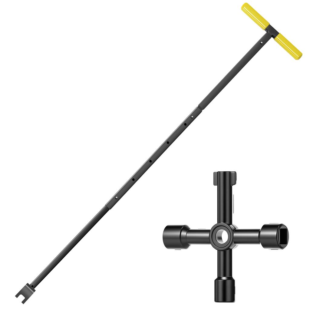 16-37 inch Water Meter Key Adjustable 4-Way Multi-Functional Utility Key Universal Cross Key T-handle Water Key Wrench for Meter