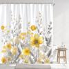 Simple Watercolour Floral Shower Curtain Blue Flower Yellow Grey Botanical Flower Polyester Fabric Shower Curtain Bathroom Decor