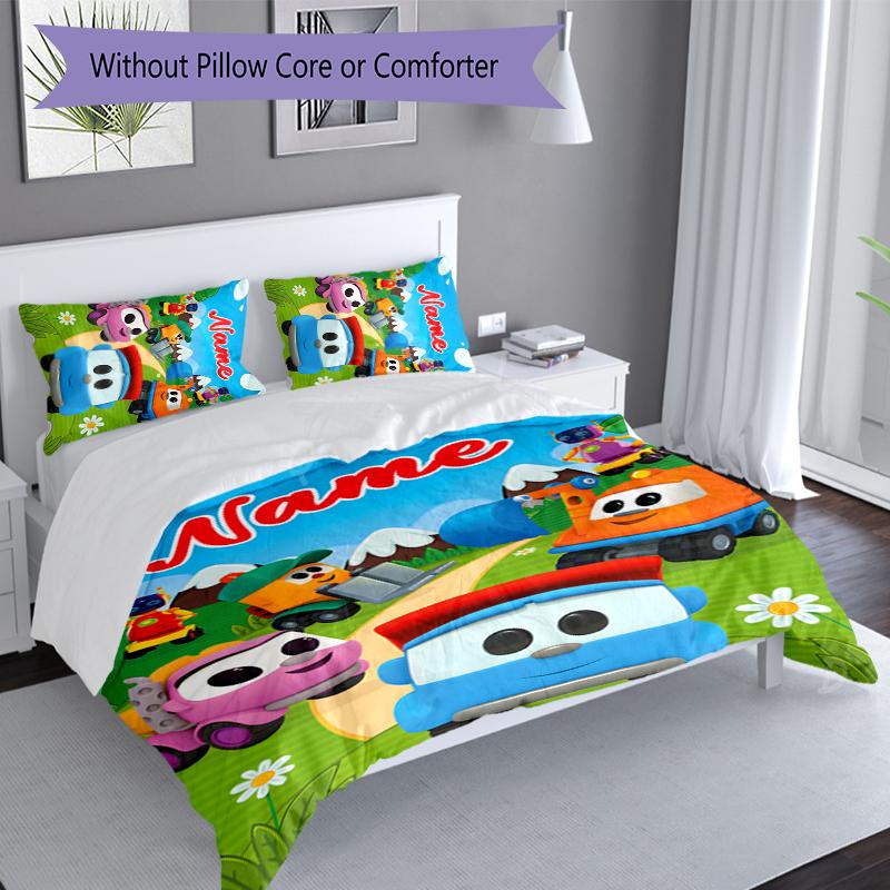 Set 3 Pezzi Camion Leo con Nome Personalizzato, Include 1 Copripiumino e 2 Federe, Arredo Camera da Letto per Tutte le Stagioni