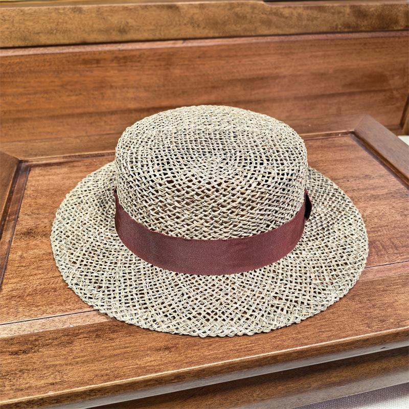 Straw hat summer hollow salty grass sun hat fashion ingenuity handmade grass all over outdoor styling top hat flat top