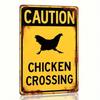 Vintage Metal Sign - Beware of Chickens Crossing, Rustic Yellow Black Tin Plaque, Waterproof 2D Wall Decor