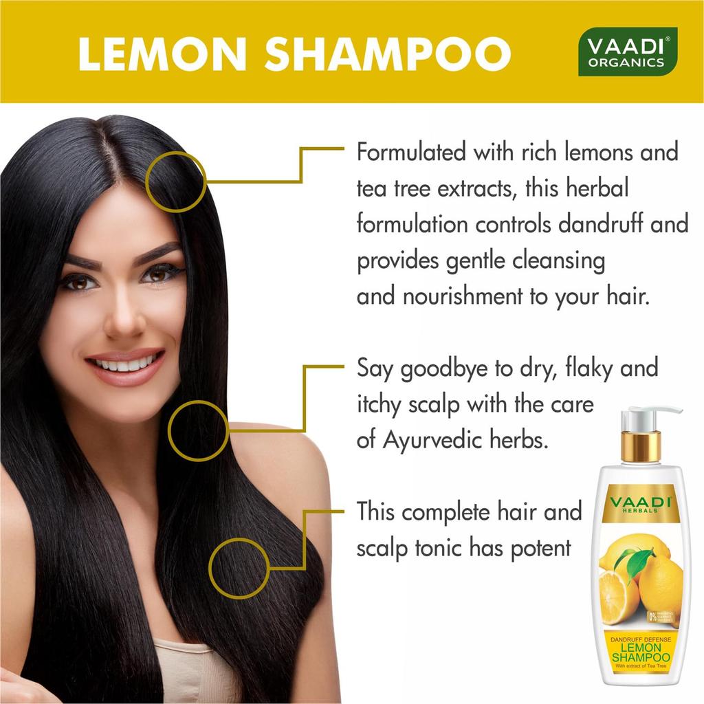 Vaadi Herbals Dandruff Defense Lemon Shampoo with Tea Tree Extract for Scalp Care 350ml