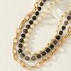 1 set of 3 golden yellow metal chains, black and white pearls, beaded temperament, party necklace, stylish