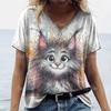 T-shirt da Donna Stampa Gatto Casual Manica Corta T-shirt 3D Moda Nuovo Streetwear Girocollo Pullover Abbigliamento Sovradimensionato Femminile