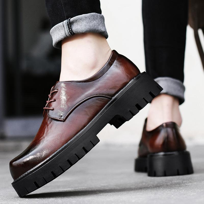 Leather Shoes Autumn New Black Casual Leather Shoes British Style Soft Sole Business Inner Height Increase Wedding Groom Shoes