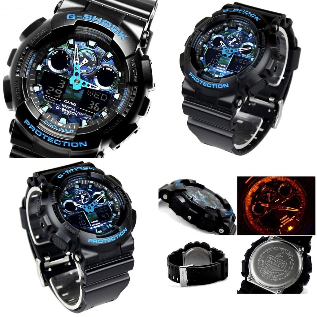 Forces Police Officer Camouflage Blue Camouflage Camouflage 20 ATM Water Resistant Plastic Strap Watch Self-Defense G-SHOCK Men's (GA-100CB-1A
