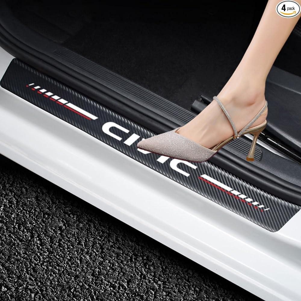 4Pcs Door Sill Protector Accessories Carbon Fiber Leather Door Sill Civi*