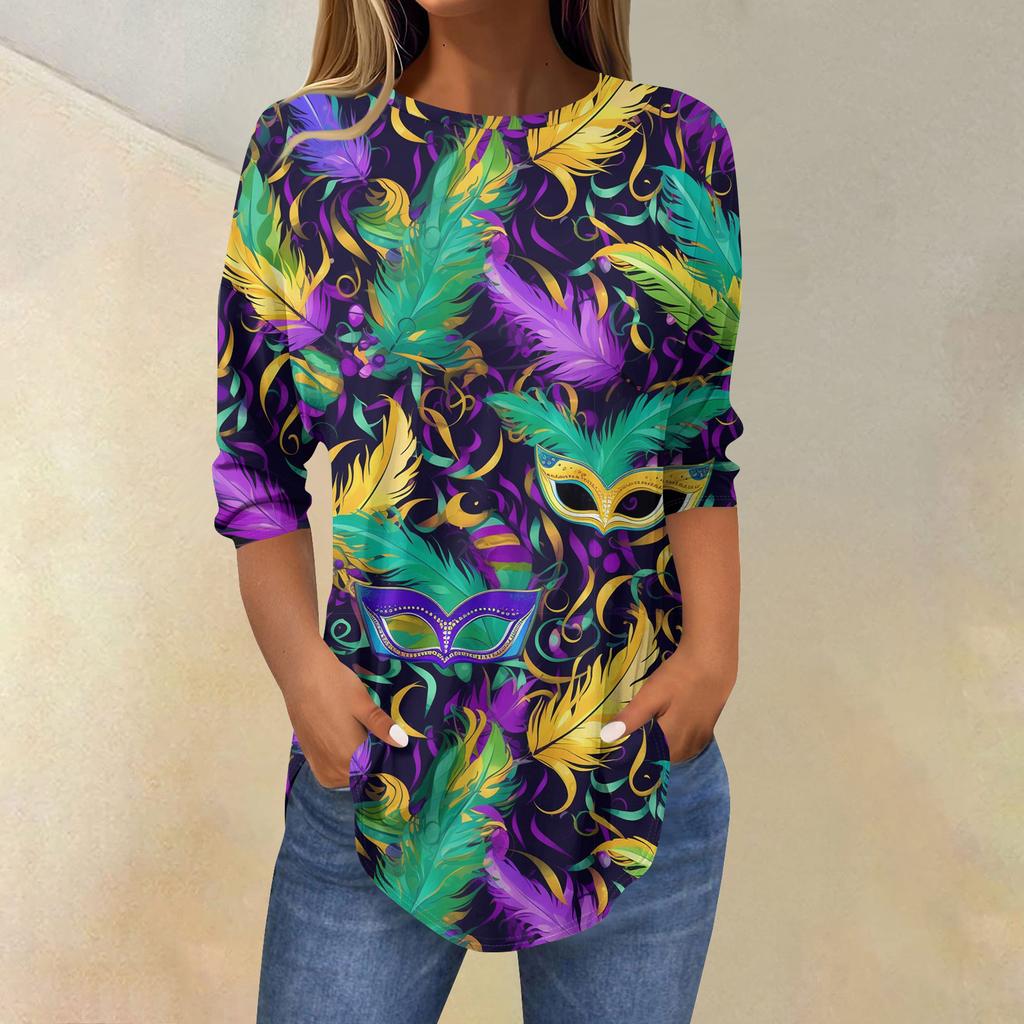 Womens T Shirts 3/4 Sleeve Shirts Solid Color Pullover Summer Spring Tops Blouses