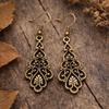 Bohemia Hollowed-out Embossed Filigree Waterdrop Tassel Dangle Earrings for Women Retro Ethnic Style Vacation Jewelry Accessory