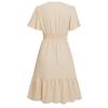 Women Spring Solid Color V-Neck Short Lotus Leaf Sleeve Dress Summer Casual A-Line High Waist Above Knee Dresses