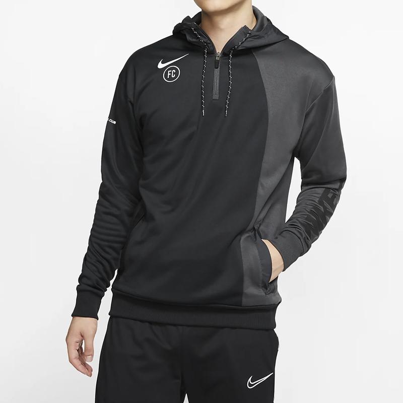 Nike Mikina s kapucí s reflexním potiskem loga abecedy na poloviční zip se stahovací šňůrkou Pánské topy Černá Šedá AT6098-060
