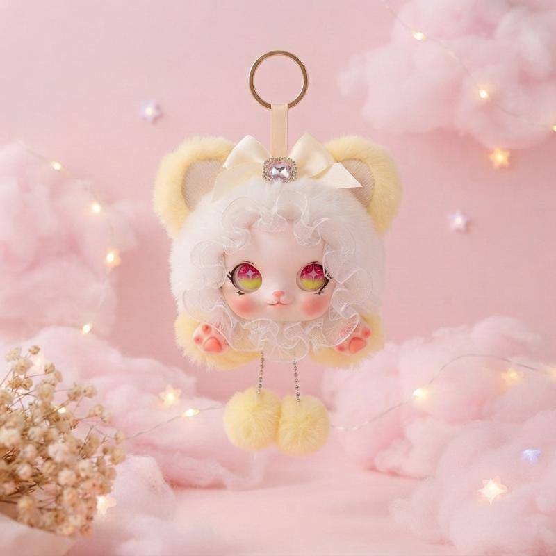 Cute Rabbit Ear Plush Doll Keychain Soft Vinyl Face Plush Pendant Kawaii Bag Charm Lolita Style Key Ring Backpack Hanging Orname