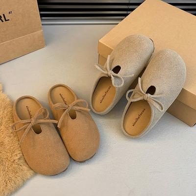 Soft Leather Thick-soled Bag Head Half Slippers Women Wear 2024 Straps for Pregnant Women Non-slip Ugly and Cute Birkenbator