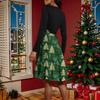Women's Fashion Round Casual Slim Fit Christmas Print Large Swing Long Sleeve Dress