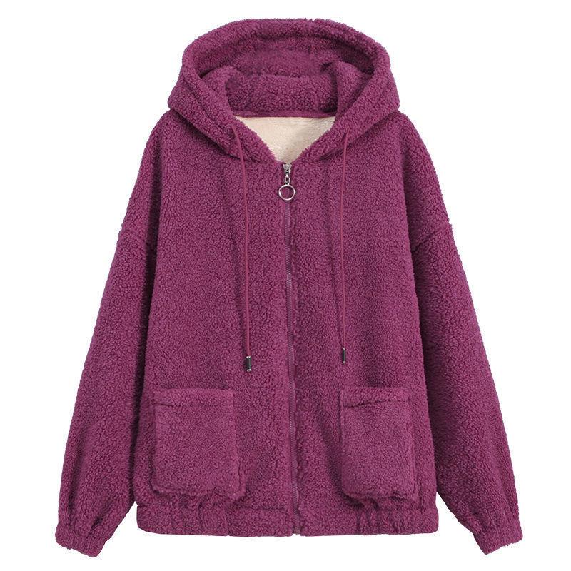 Hettegenser i seks farger for kvinner i teddyfleece: Koreansk stil, Pluss-størrelse, Tykk høst/vinter cardigan