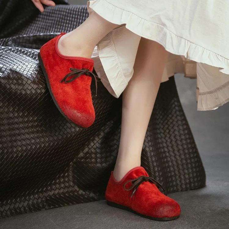 Johnature Vintage Cowhide Versatile Soft Soled Loafers Lightweight Commuter Women's Flat Shoes