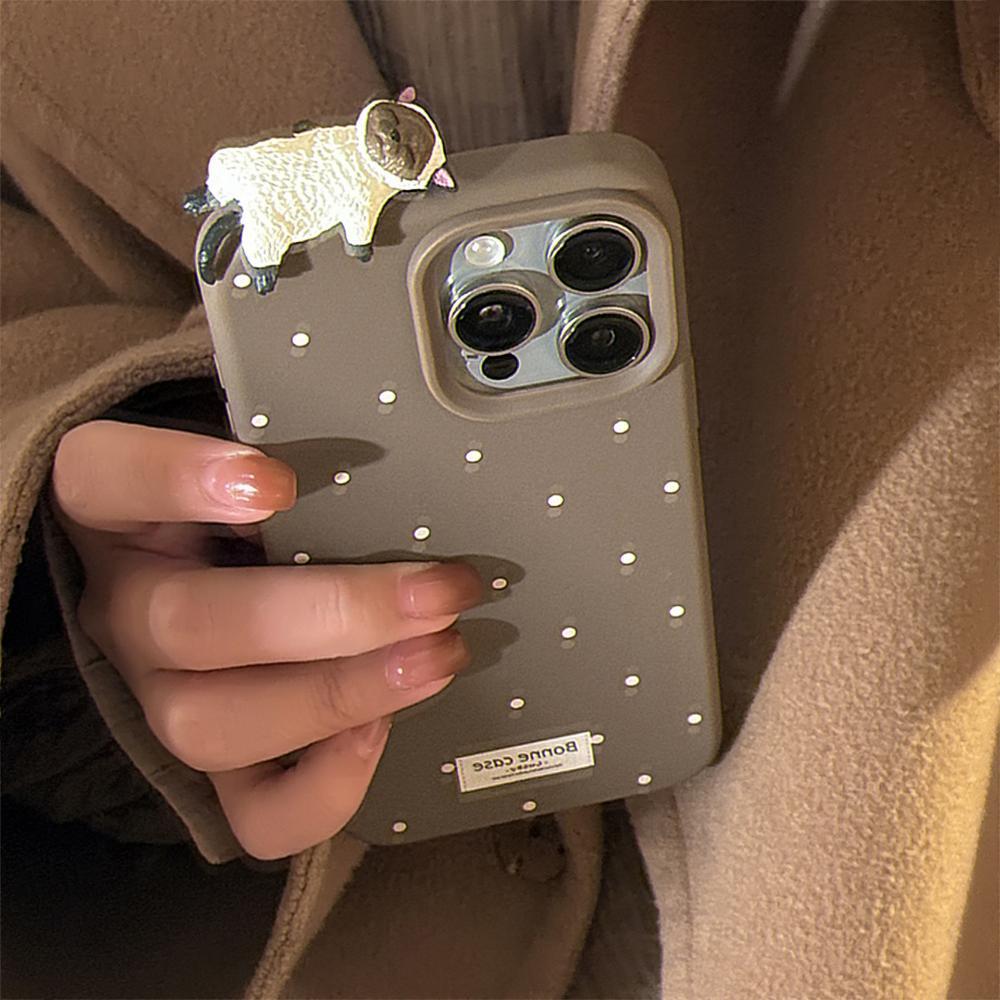 Cute 3D Lying Cat Design for IPhone 17 and Apple 15 Pro Max, Simple Polka Dot Fashion Phone Case