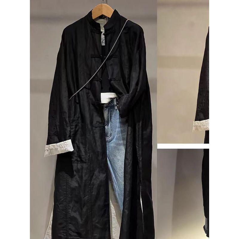 

Хвостовой заказ Новый китайский стиль Национальный стиль Стиль старых денег Средней длины Длинный Черные пуговицы-пластины Тренч Верхняя одежда Женский 2025 Весна Black S