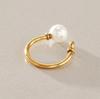 Original Stainless Steel Ring White Pearl Zircon Niche High-End Piece 18K Gold-Plated Europe America Style Geometric Design